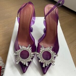 Amina Muaddi purple glass pumps